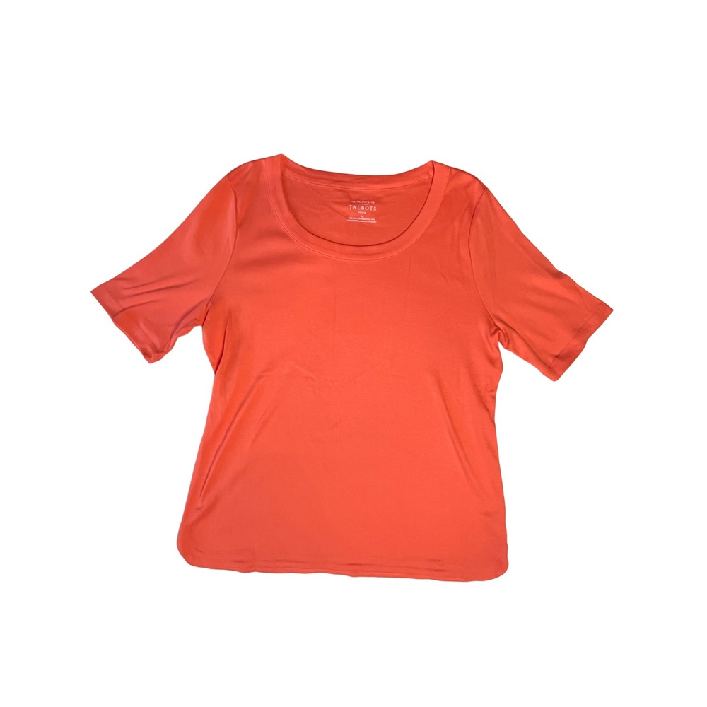 Talbots Pima Cotton Coral Tee Petite L Casual Preppy Basic Minimalist Preppy